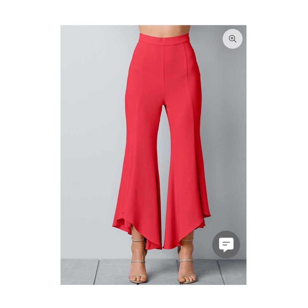 Venus red cropped palazzo ruffle hem pants XS - Picture 2 of 10